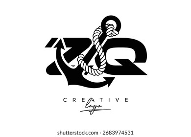 ZQ Criativo Monograma Latter Logo com âncora e design de corda