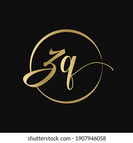 ZQ Gold Luxury Color Logo Design vector Template With Black Background