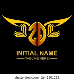 ZQ Golden Wing Emblem Logo with elegant gold wings, sleek and modern design. Ideal for branding, creative projects, luxury businesses, or artistic ventures.