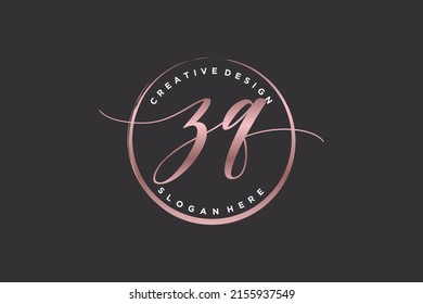 ZQ handwriting logo with circle template vector signature, wedding, fashion, floral and botanical with creative template.