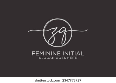 ZQ handwriting logo with circle template vector logo of initial signature, wedding, fashion, floral and botanical with creative template.