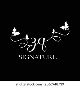 ZQ Handwritten initial letter, ZQ simple signature vector logo with butterfly shape variation, beauty, photography letter logo design. Z Q