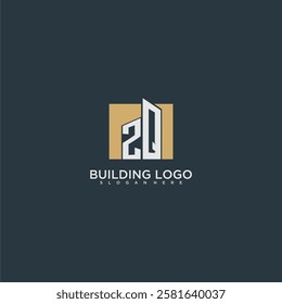 ZQ initial letter building logo for real estate with square design