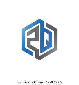 ZQ initial letters looping linked hexagon logo black gray blue