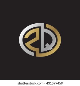 ZQ initial letters looping linked ellipse elegant logo golden silver black background
