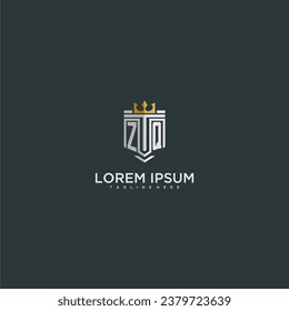 ZQ initial monogram for crown and shield logo design