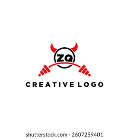 ZQ initial monogram for fitnes or gym logo with devil style design