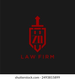 ZQ initial monogram for law firm with sword and shield logo image