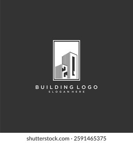 ZQ initial monogram real estate logo with building creative square style design