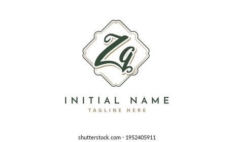 ZQ Initials, handwriting logo vector
