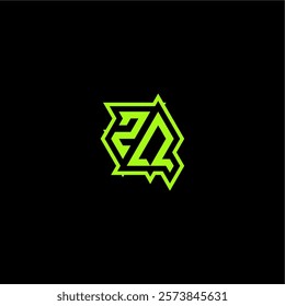 ZQ letter cool and dynamic monogram esport gaming initial logo design concept