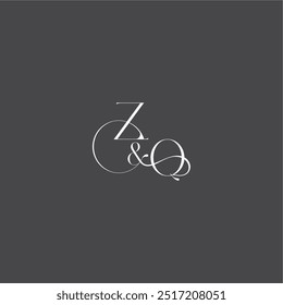 ZQ letter initial with line luxury curvy style monogram wedding logo concept