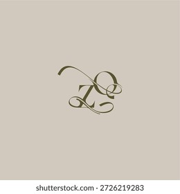 Letra ZQ inicial em logotipo de monograma de casamento de design elegante feminino conceito logomark luxuoso