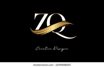 ZQ Letter Monogram Logo – Elegant Gold Brush Stroke Letter mark for Luxury Branding, Fashion, Boutique  Premium Identity Design
