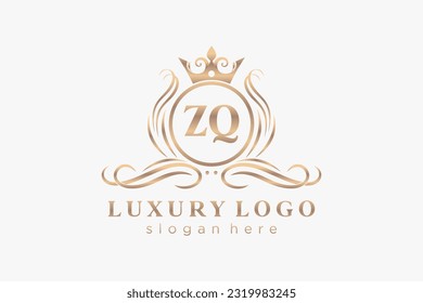 ZQ Letter Royal Luxury Logo template in vector art for Restaurant, Royalty, Boutique, Cafe, Hotel, Heraldic, Jewelry, Fashion and other vector illustration.