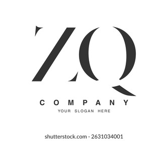 ZQ logo design. Initial letter z and q serif font style. Creative classic company name typography. Trendy logotype or identity. Vector illustration.