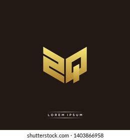 ZQ Logo Letter Initial Logo Designs Templete with Gold and Black Background