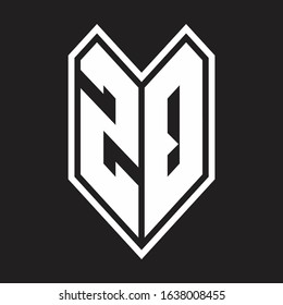 ZQ Logo monogram with emblem line style isolated on black background