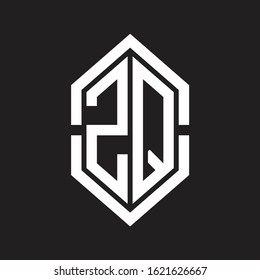 ZQ Logo monogram with hexagon shape and outline slice style with black and white