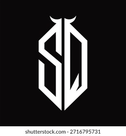 ZQ Logo-Monogramm mit Hornform, einzelne schwarz-weiße Designvorlage auf schwarzem Hintergrund