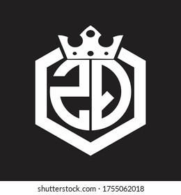 Monograma del logotipo ZQ redondeado por forma hexagonal con plantilla de diseño de corona