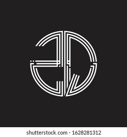 ZQ Logo monogram triple ribbon style line design template isolated on black background