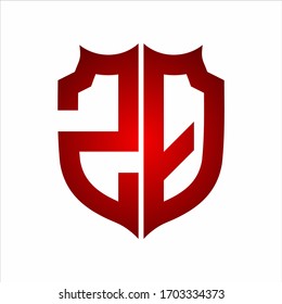 ZQ Logo Shield style Monogram design template with red colors on white background