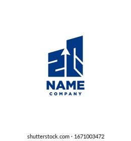 ZQ monogram logo with a negative space style arrow up design template