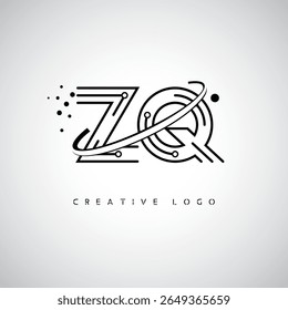 Logotipo de Monograma de Órbita ZQ - Marca de Letra Mínima Futurista com Linha de Arte Circular, Pontos Inspirados na Tecnologia e Conceito de Movimento Espacial para Identidade de Marca Moderna