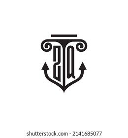 ZQ pillar and anchor combination concept logo in high quality design