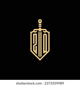 El escudo vintage de ZQ y el logotipo inicial de la espada en un diseño profesional de alta calidad que se imprimirán en cualquier medio impreso