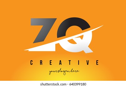 ZQ Z Q Letter Modern Logo Design with Swoosh Cutting the Middle Letters and Yellow Background.