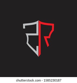 ZR Abstract logo monogram with shield elements isolated on black background