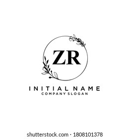 Logo inicial del vector de belleza ZR, logotipo de escritura a mano de firma inicial, boda, moda, joyería, boutique, floral y botánica con plantilla creativa para cualquier empresa o negocio.