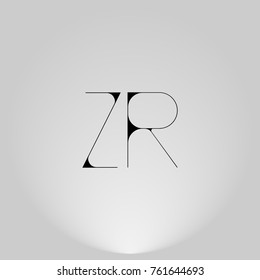 ZR Black thin minimalist LOGO Design with Highlight on Gray background.