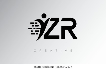 ZR Creative Digital Monogram Logo – Futuristic Letter mark Design Featuring Human Shape, Pixel Motion and Minimal Tech Style for Innovative Branding Identity