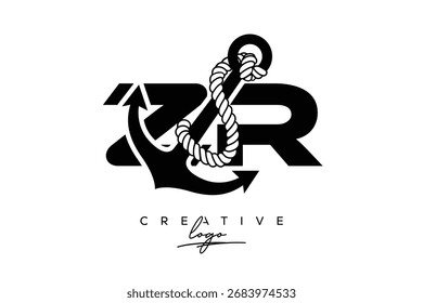 ZR Creative Monogram Latter Logo con diseño de ancla y cuerda
