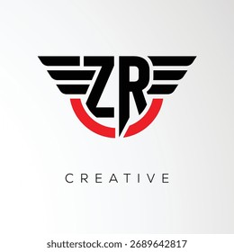 ZR Creative Wings Letter Logo with Modern Shield - Powerful Business and Branding Symbol	