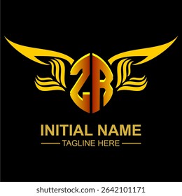 ZR Golden Wing Emblem Logo with elegant gold wings, sleek and modern design. Ideal for branding, creative projects, luxury businesses, or artistic ventures.
