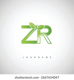 ZR Green Leaf Logo - Minimal Eco Monogram for Organic Branding and Sustainable Identity Design