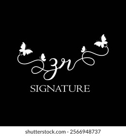 ZR Handwritten initial letter, ZR simple signature vector logo with butterfly shape variation, beauty, photography letter logo design. Z R