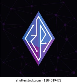 ZR Initial letter block chain logo icon vector template. Looping mono line circuit letter on rhombus cube logo