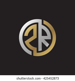 ZR initial letters looping linked circle elegant logo golden silver black background