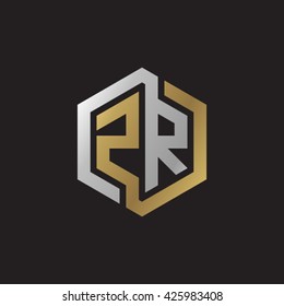 ZR initial letters looping linked hexagon elegant logo golden silver black background