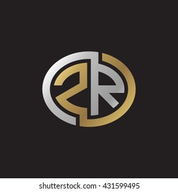 ZR initial letters looping linked ellipse elegant logo golden silver black background