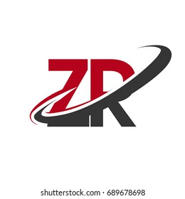 ZR initial logo company name colored red and black swoosh design, isolated on white background. vector logo for business and company identity.