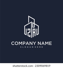 ZR initial monogram logo for real estate with building style