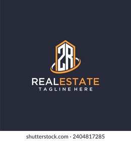 ZR initial monogram logo real estate with building style design vector