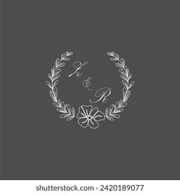 ZR initial monogram wedding with creative leaf