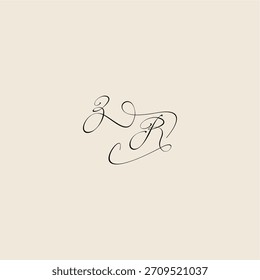 Logotipo elegante del concepto del monograma de la curva del estilo minimalista del diseño real inicial de la letra de ZR